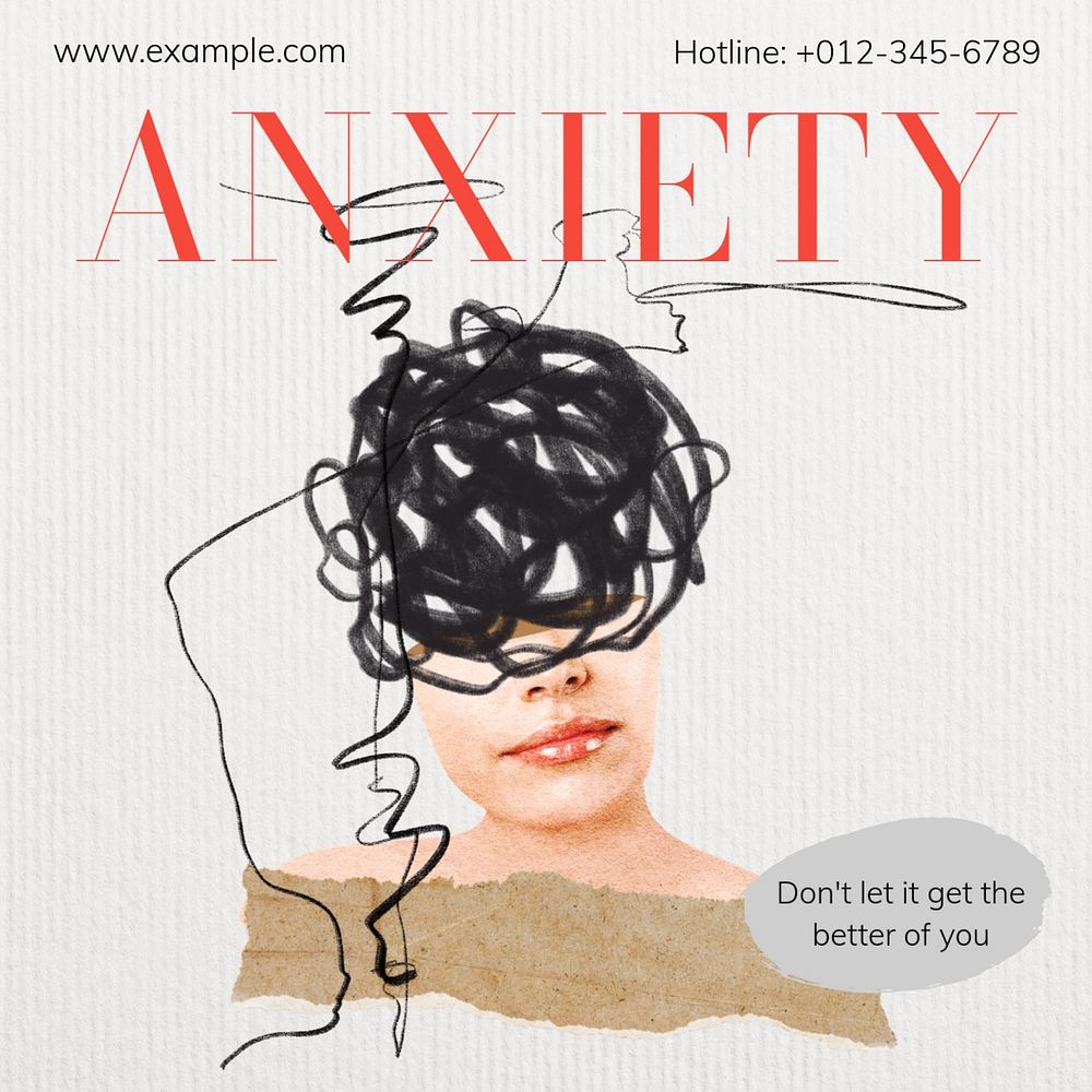 Anxiety hotline Instagram post template, editable text