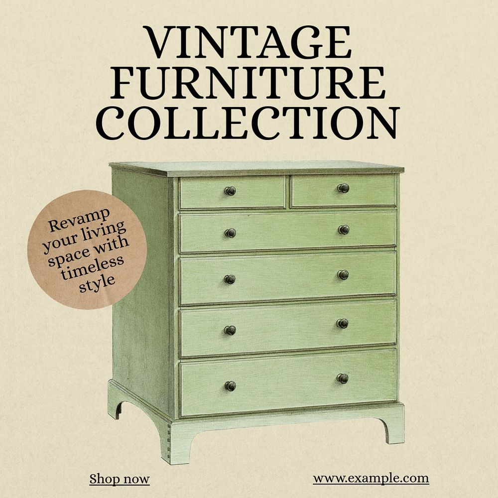 Vintage furniture collection Instagram post template, editable text