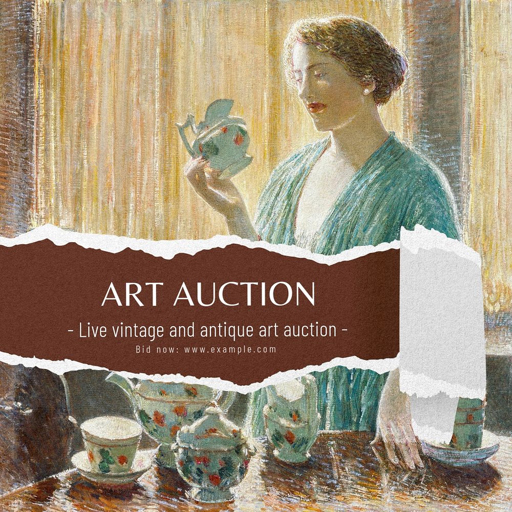 Art auction Instagram post template, editable text