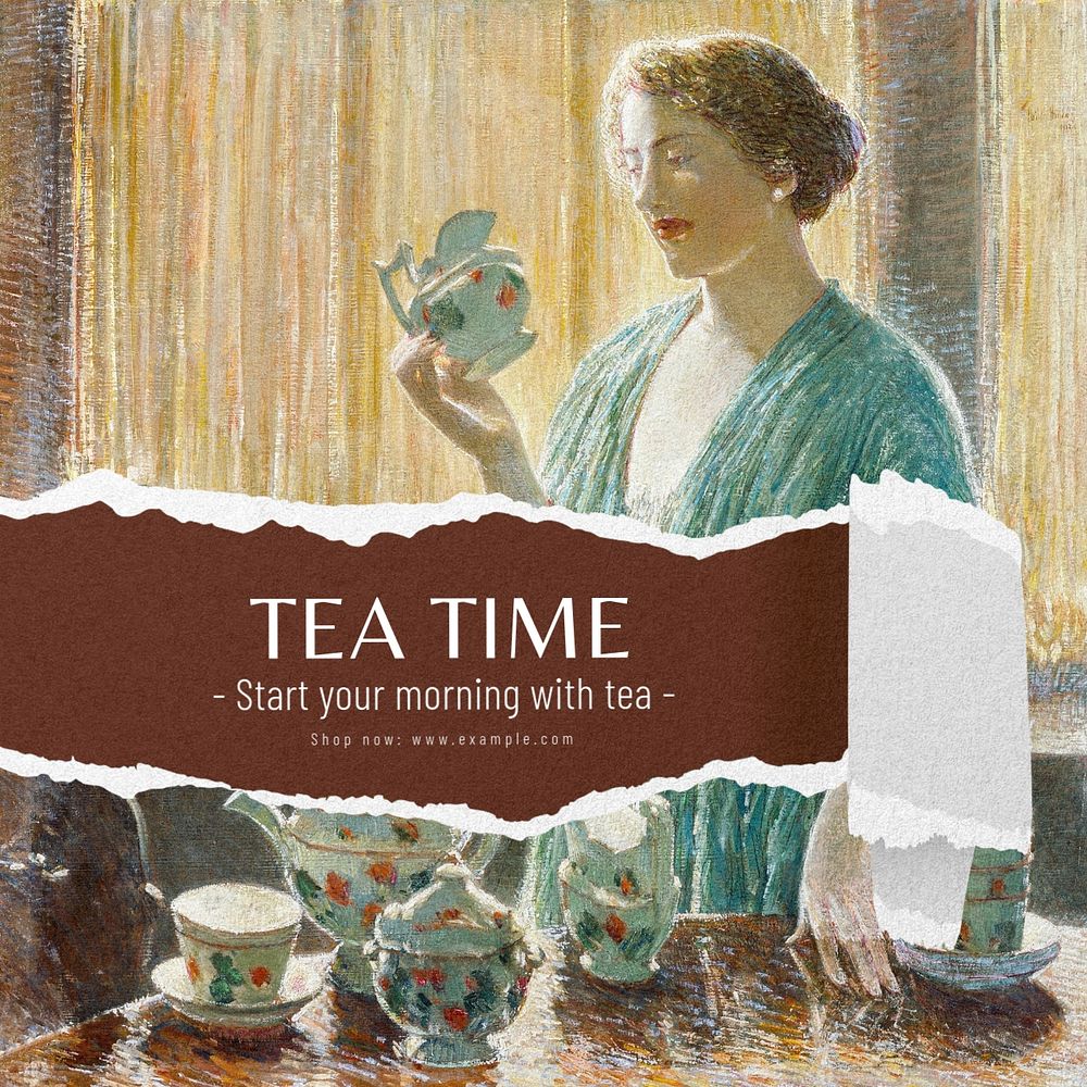 Tea time Instagram post template, editable text