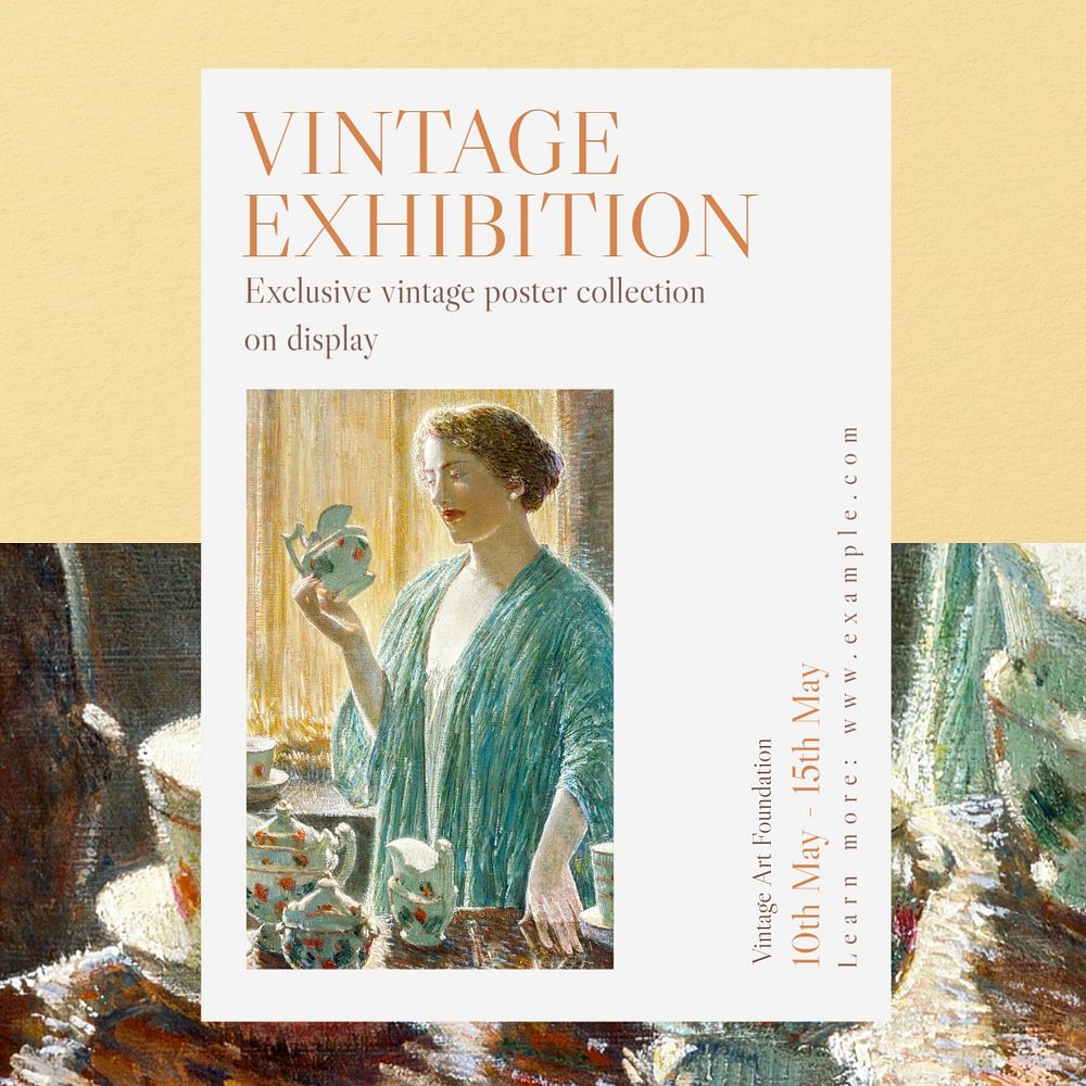 Vintage exhibition Instagram post template, editable text