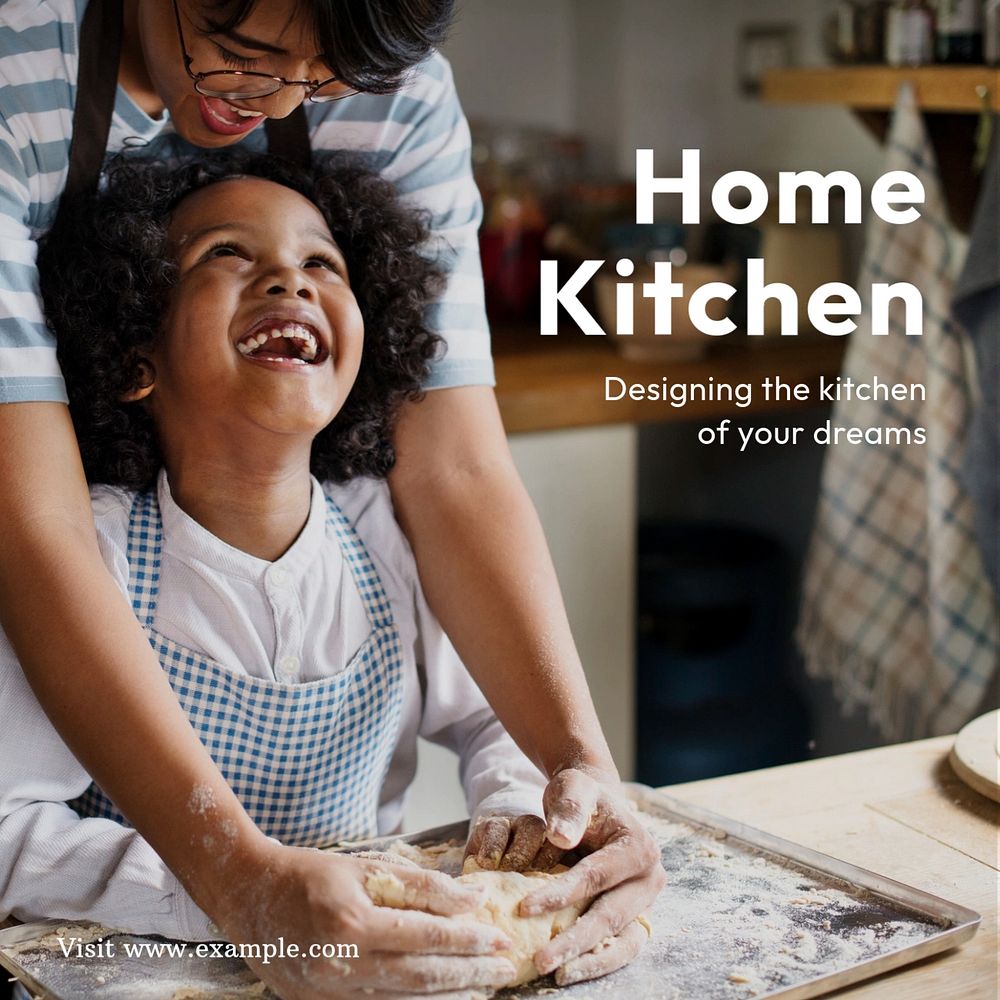 Home kitchen design Instagram post template, editable text