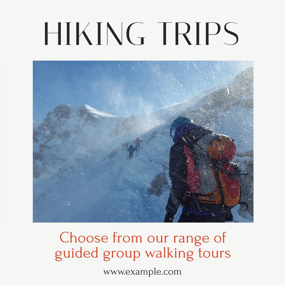 Hiking trips Instagram post template, editable text