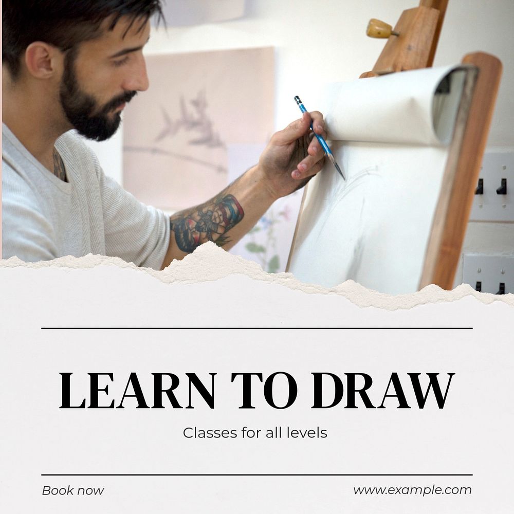 Learn to draw Instagram post template, editable text