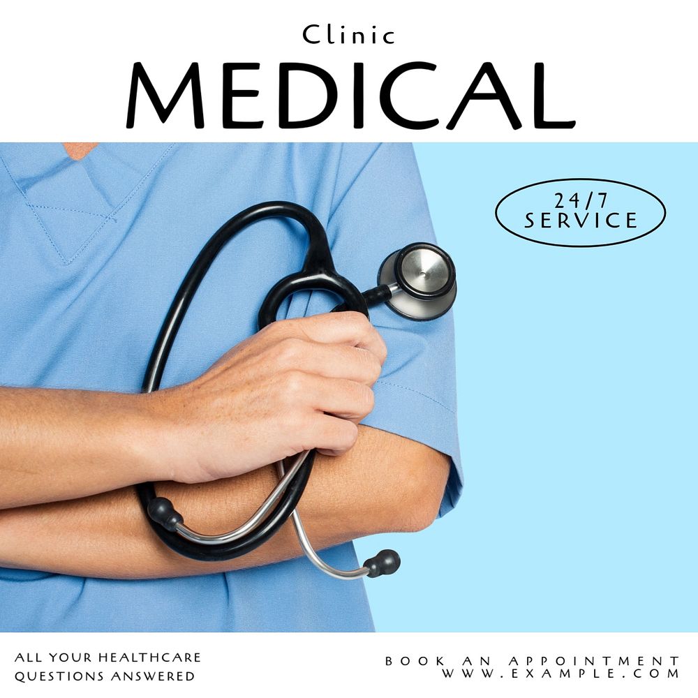 Medical clinic Instagram post template, editable text