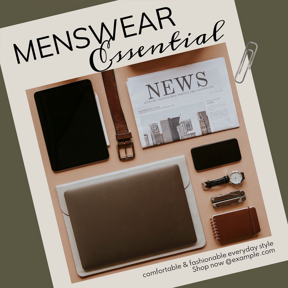 Men's wear essentials Instagram post template, editable text