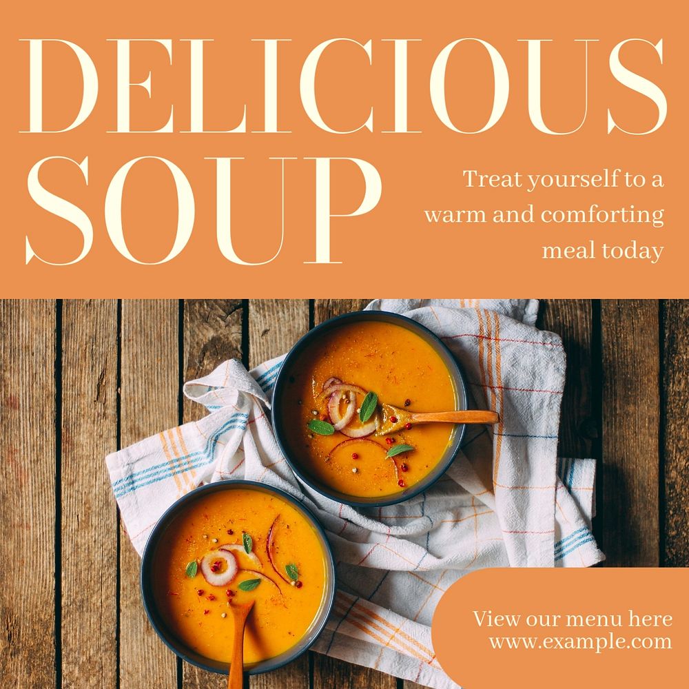 Delicious soup Instagram post template, editable text