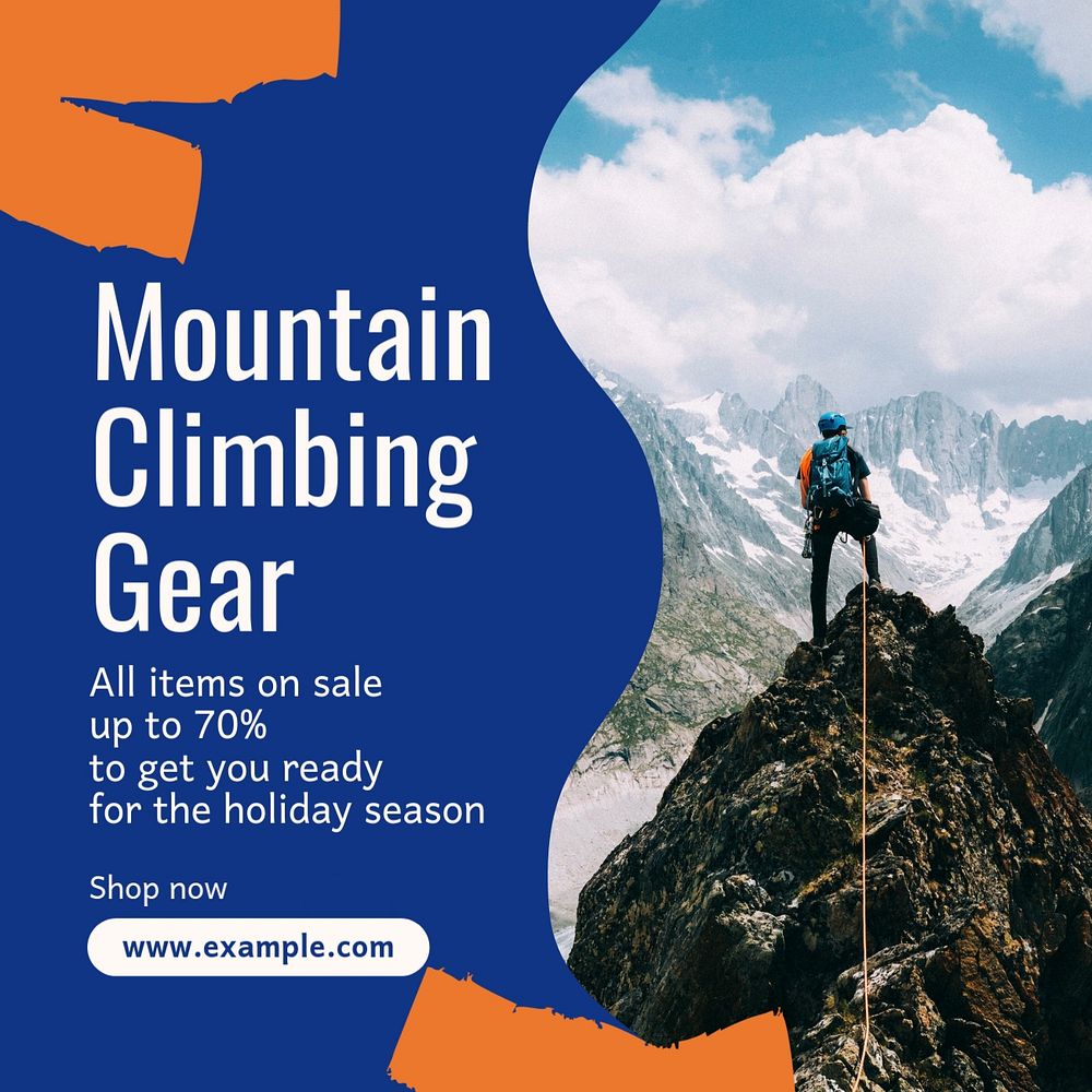 Mountain climbing gear Instagram post template, editable text