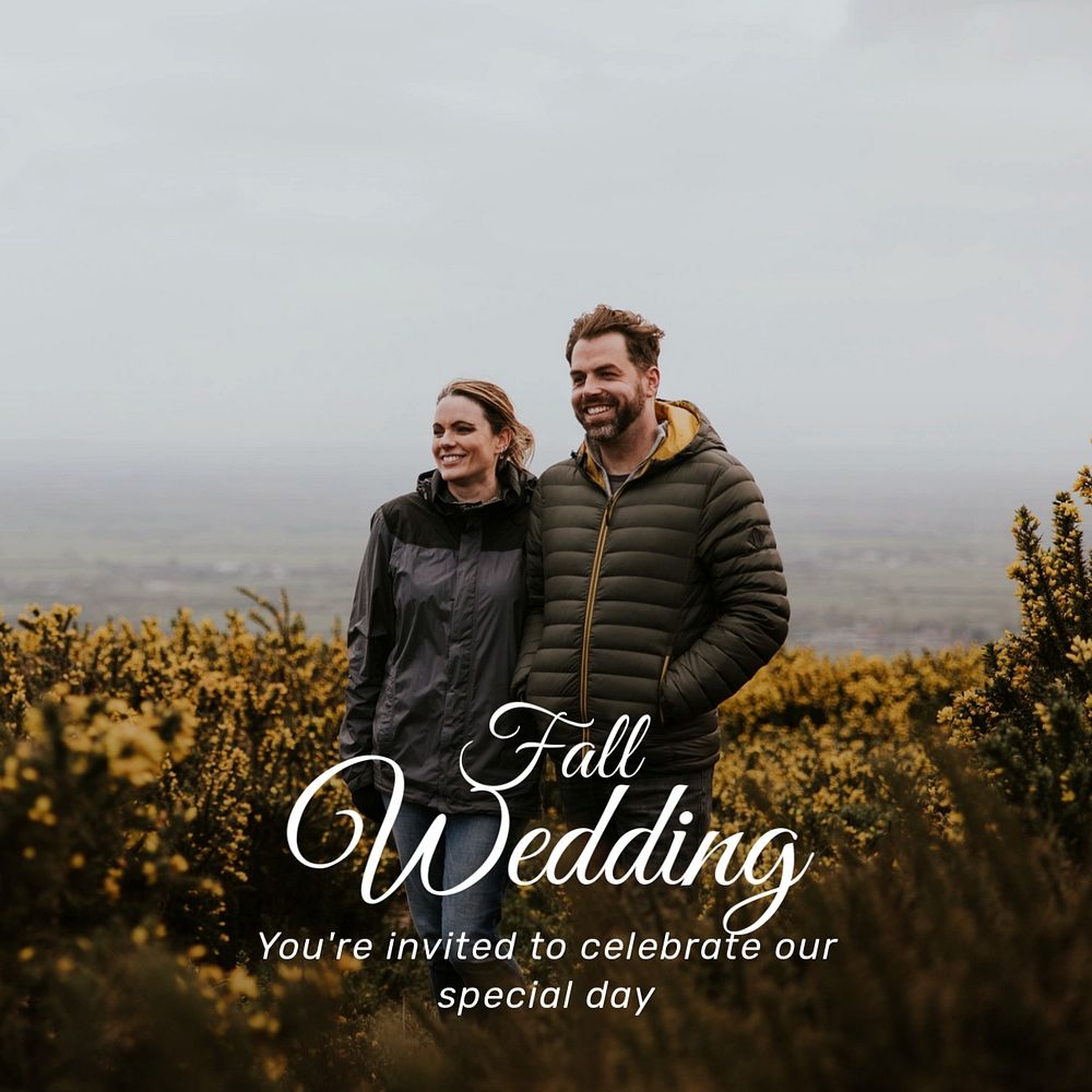 Fall wedding Instagram post template, editable text