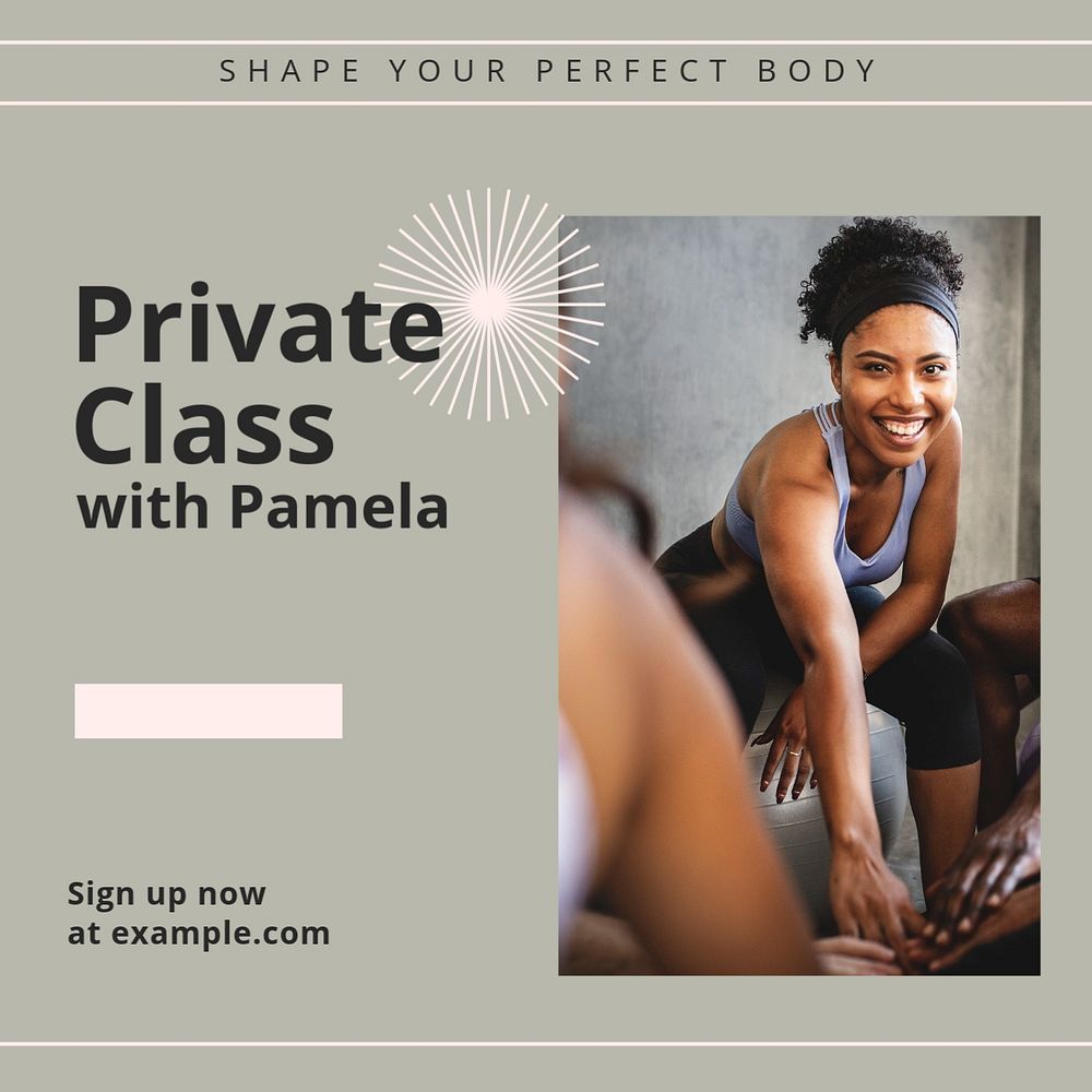 Private class, fitness Instagram post template, editable text