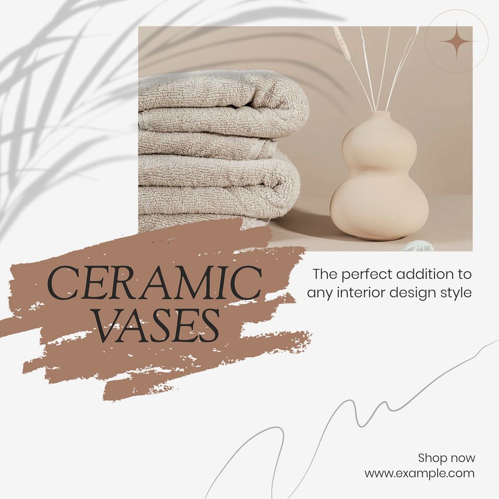 Ceramic vases Instagram post template, editable text