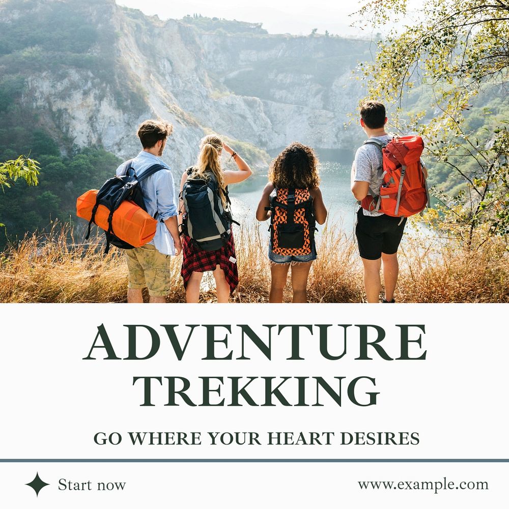 Adventure trekking Instagram post template, editable text