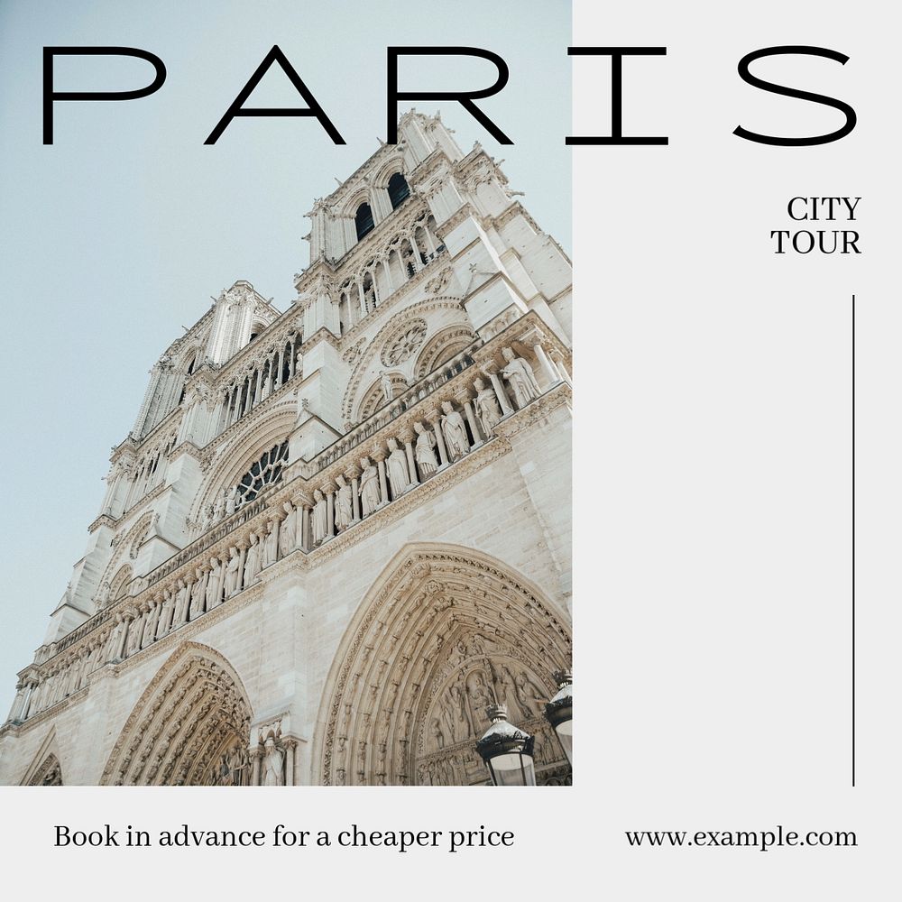 Paris travel Instagram post template, editable text