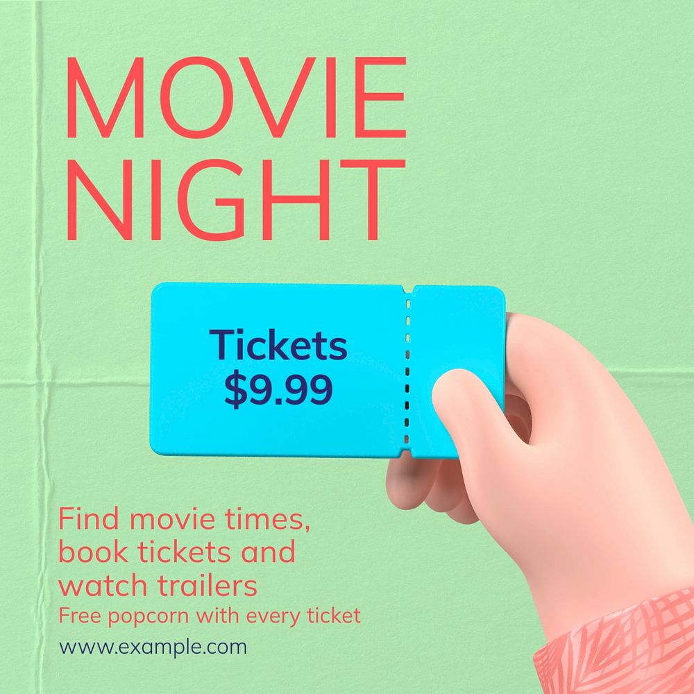 Movie night Instagram post template, editable text