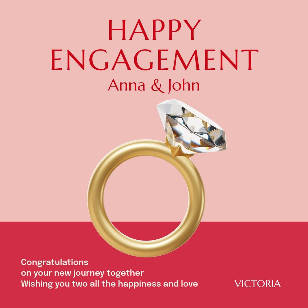 Happy engagement Instagram post template, editable text