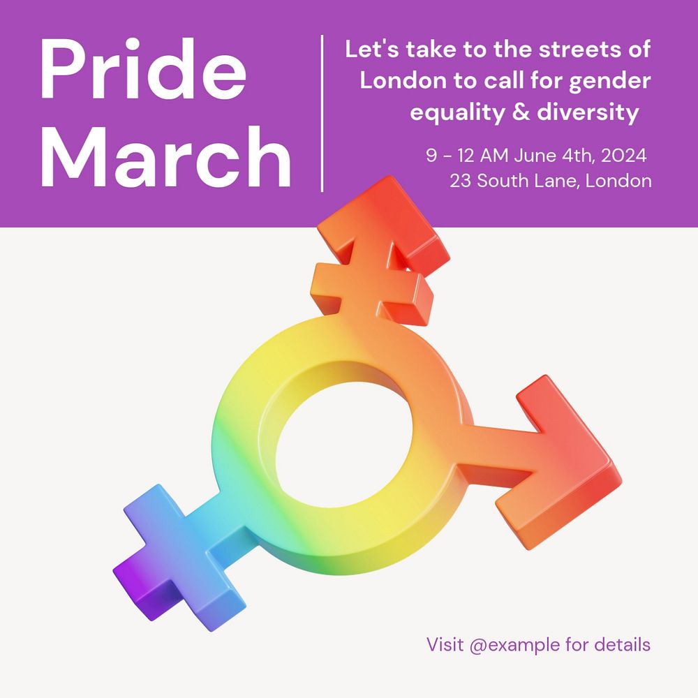 Pride march Instagram post template, editable text