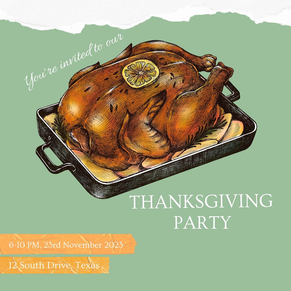 Thanksgiving party Facebook post template, editable design