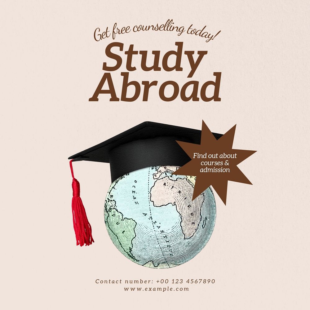 Study abroad counselling Instagram post template, editable text