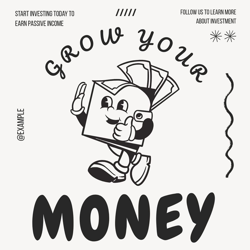 Grow your money Instagram post template, editable text