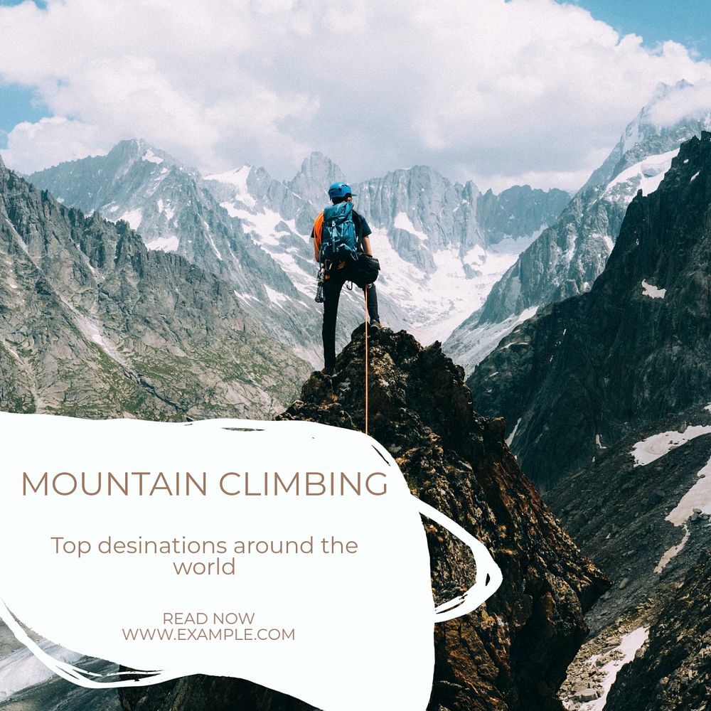 Mountain climbing Instagram post template, editable text