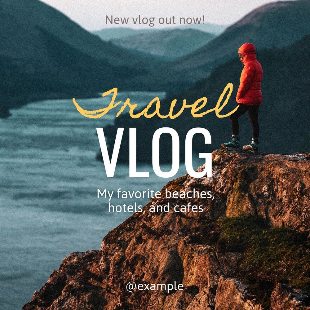 Travel vlog Instagram post template, editable text