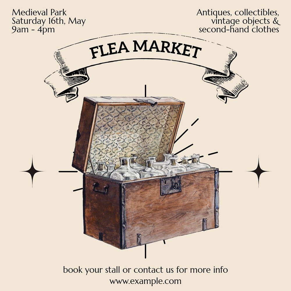 Flea market Instagram post template, editable text