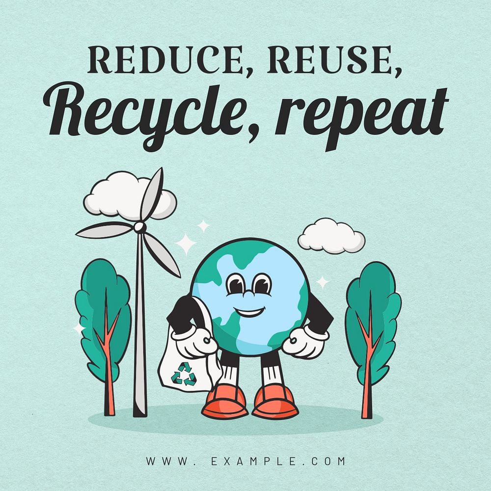 Reduce, reuse, recycle Instagram post template, editable text