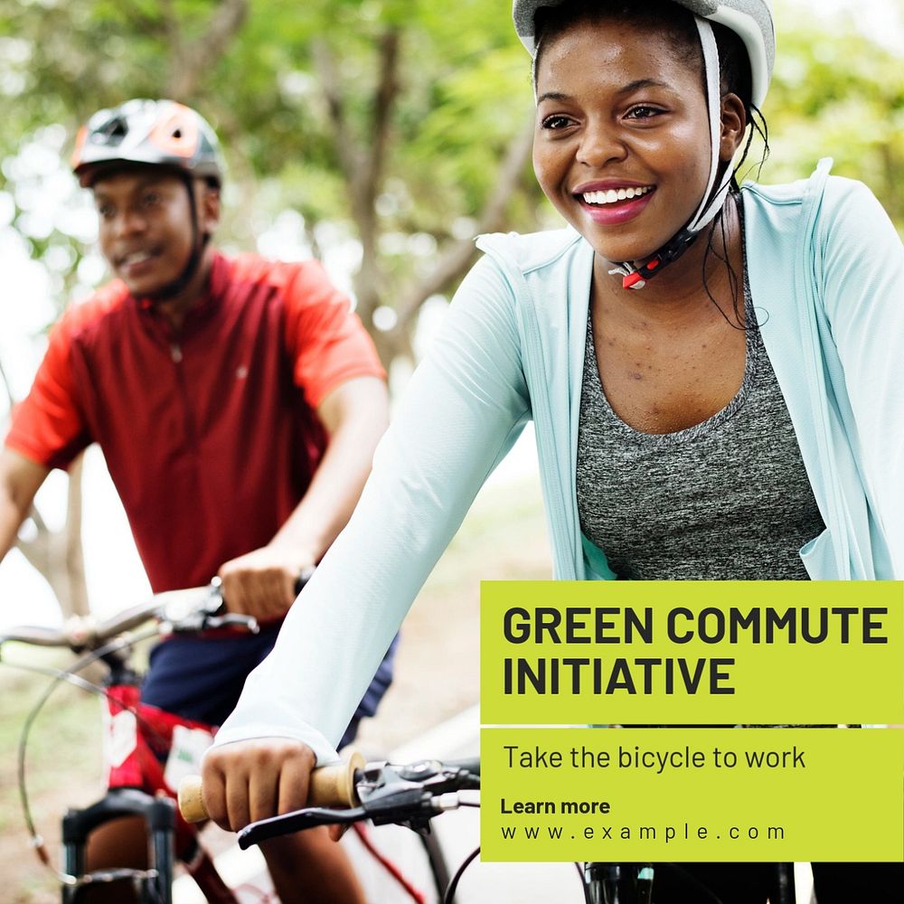 Green commute initiative Instagram post template, editable text