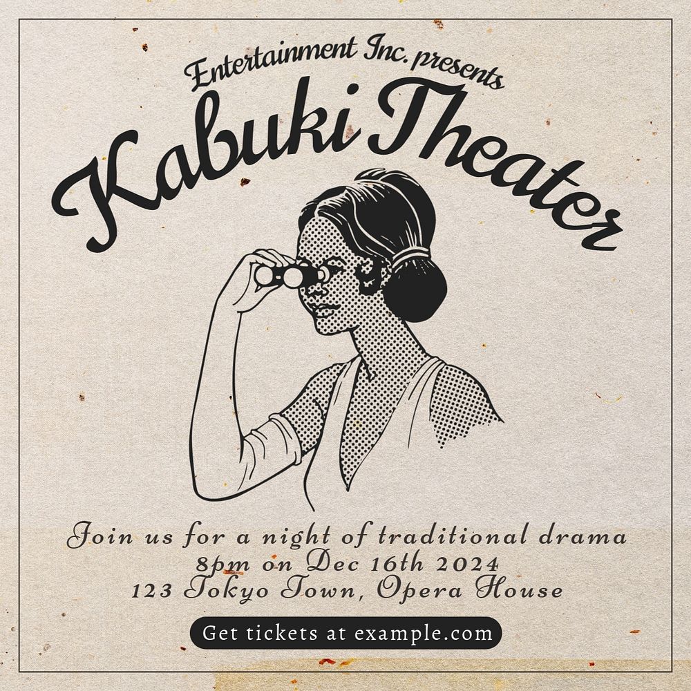 Kabuki theater ad Instagram post template, editable text