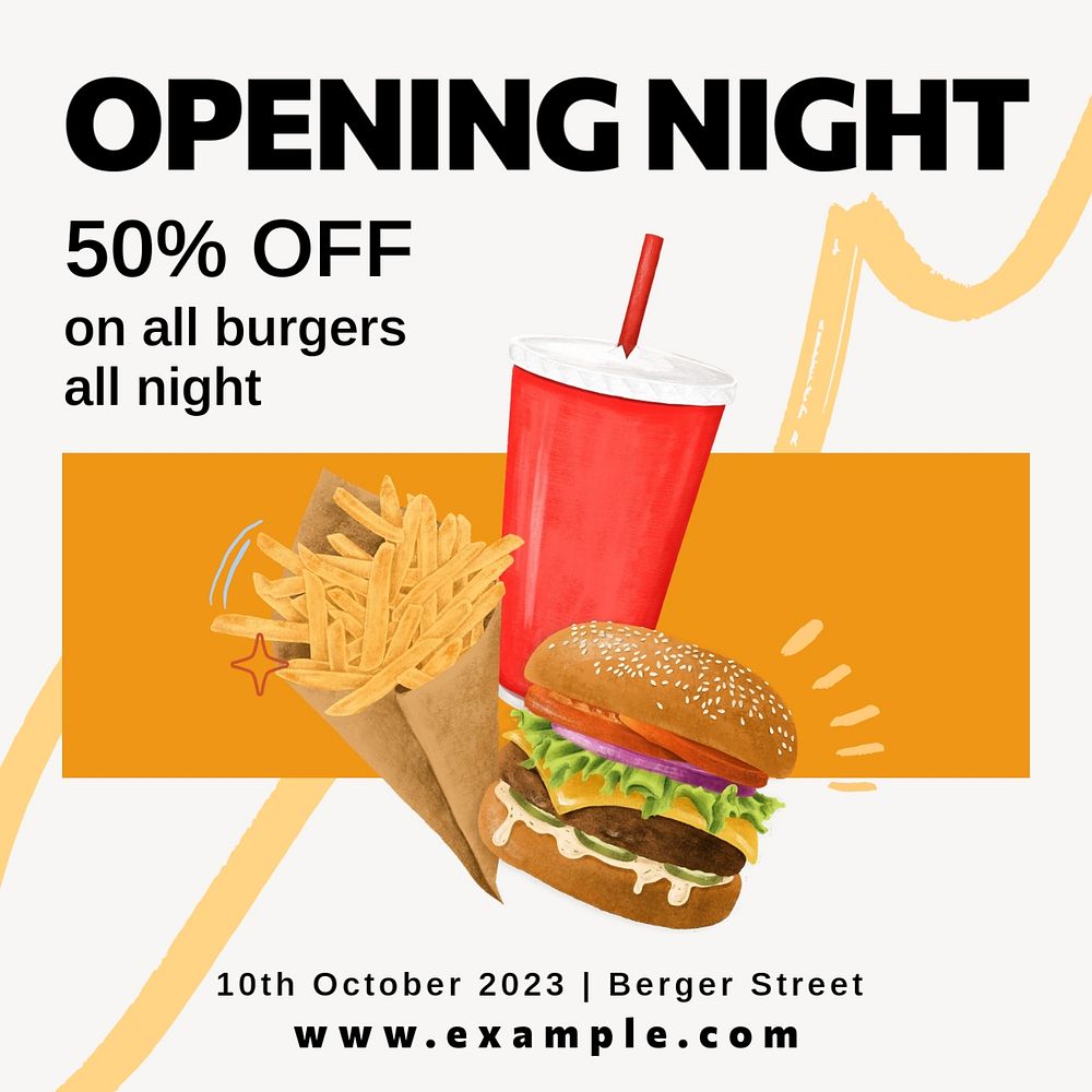 Opening night promotion Instagram post template, editable text