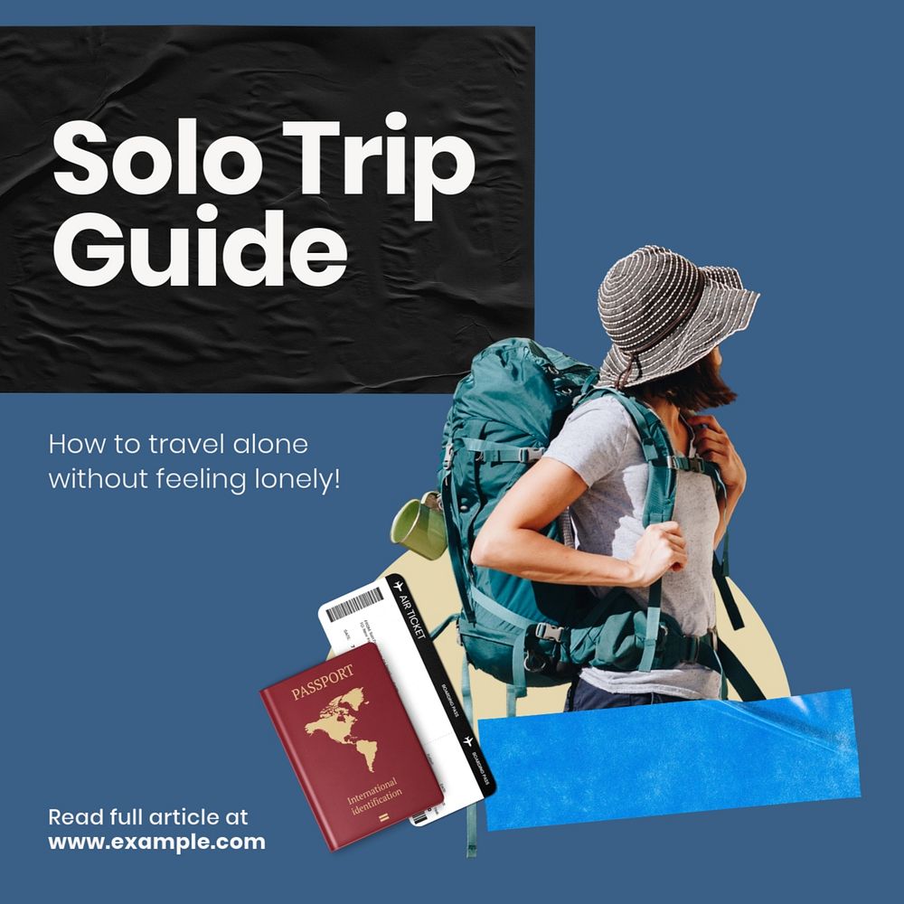 Solo trip Instagram post template, editable text