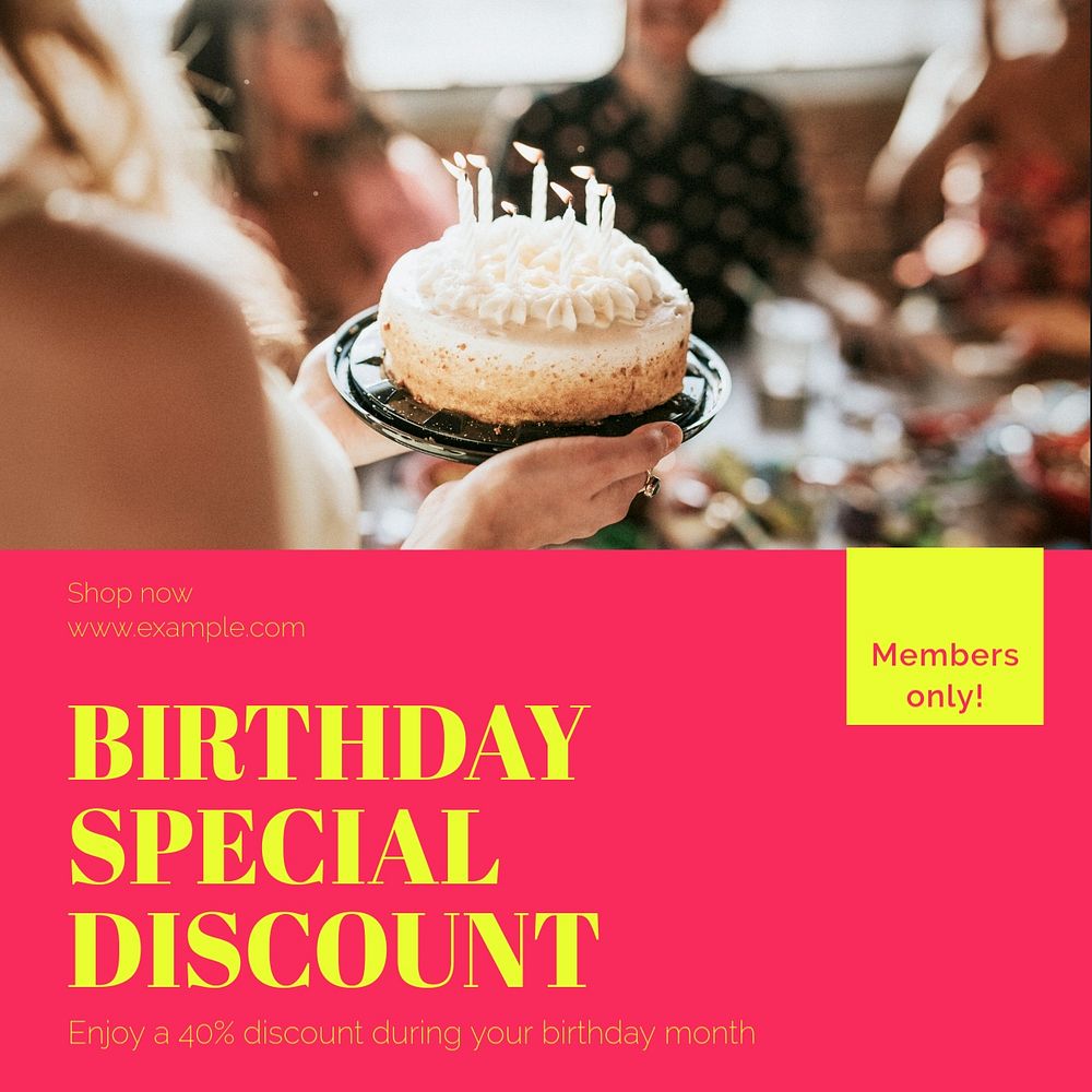 Member's birthday discount post template, editable social media design