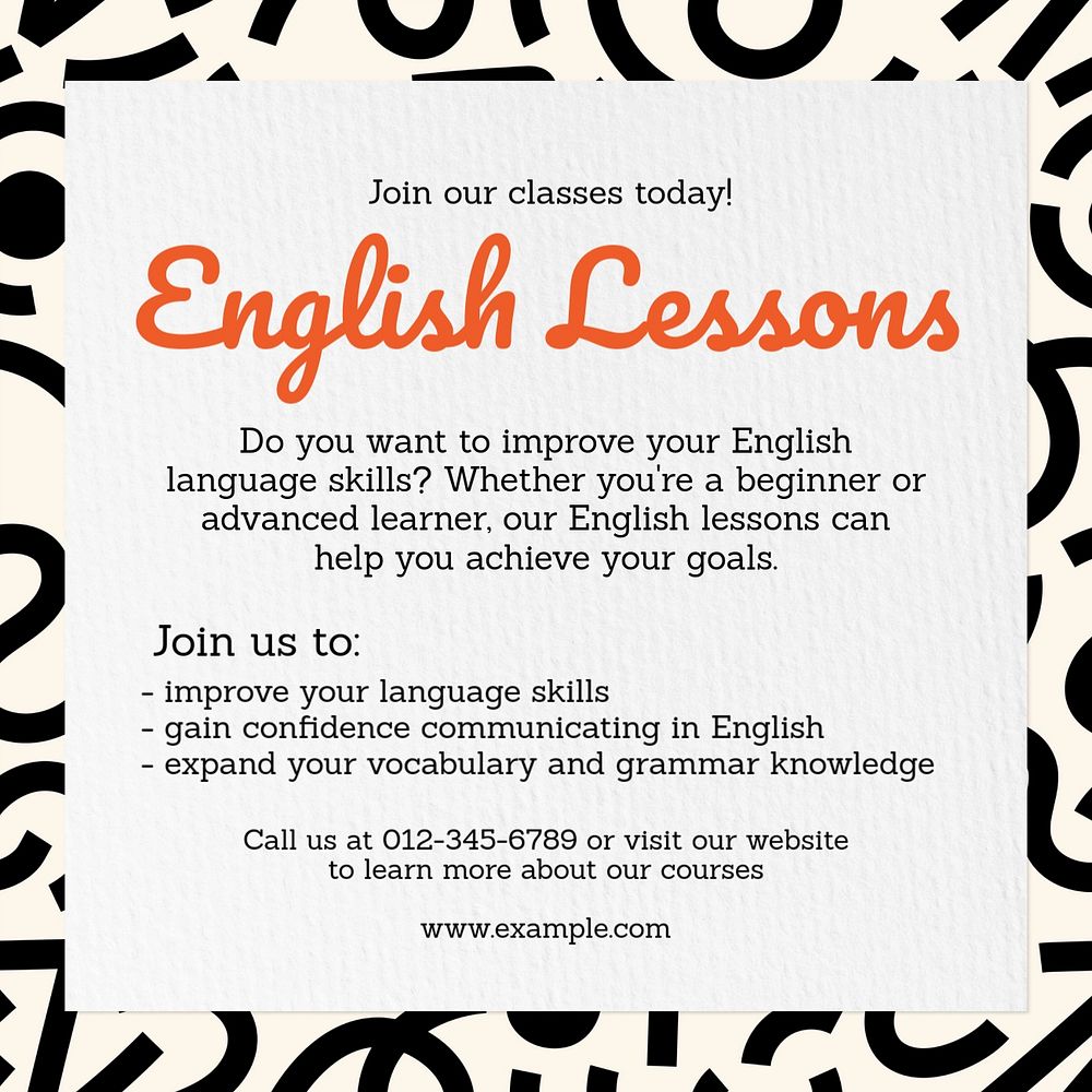 English lessons Instagram post template, editable design