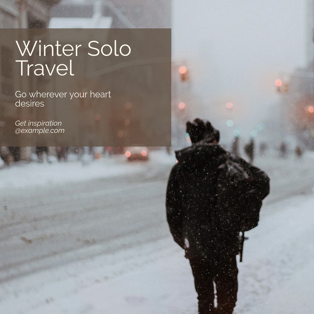 Winter solo travel Instagram post template, editable text