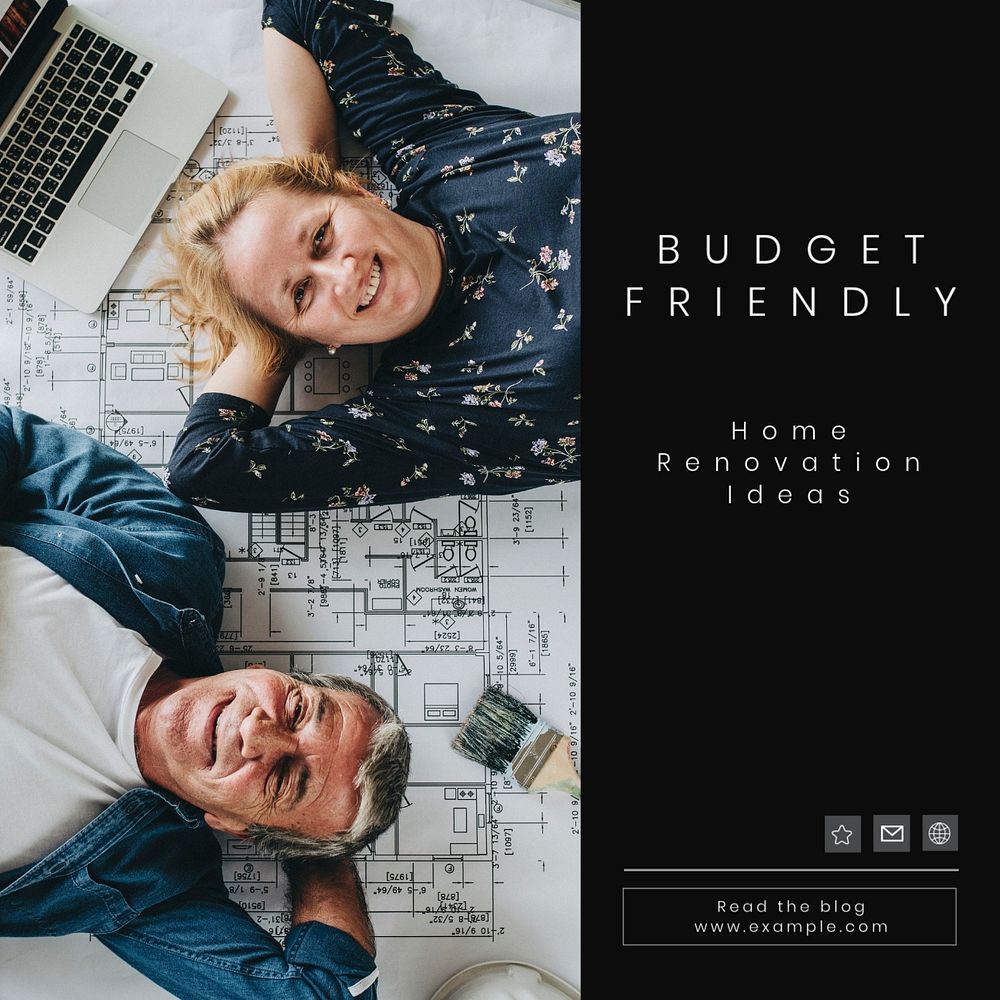 Budget friendly renovation Instagram post template, editable text