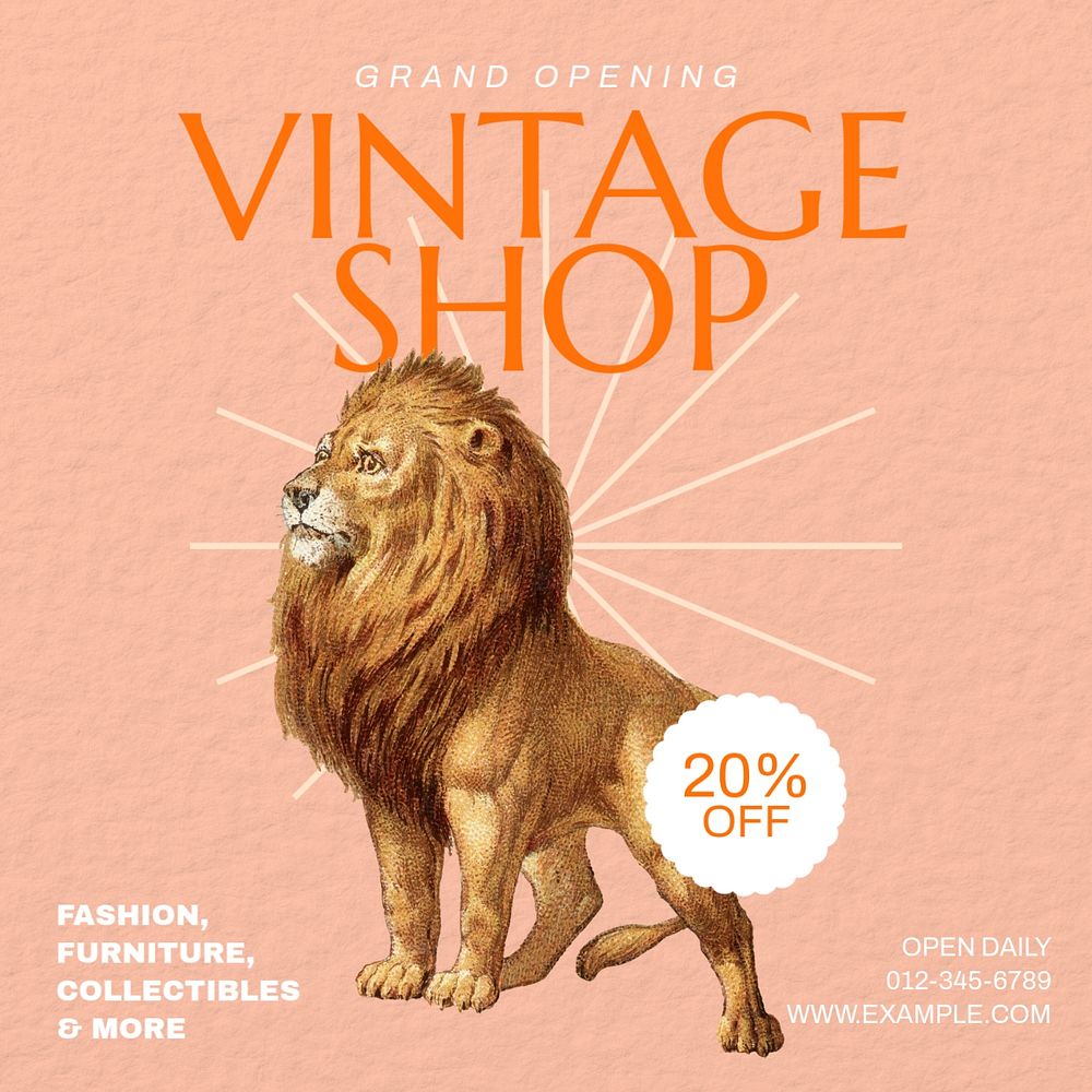 Vintage shop Instagram post template, editable text