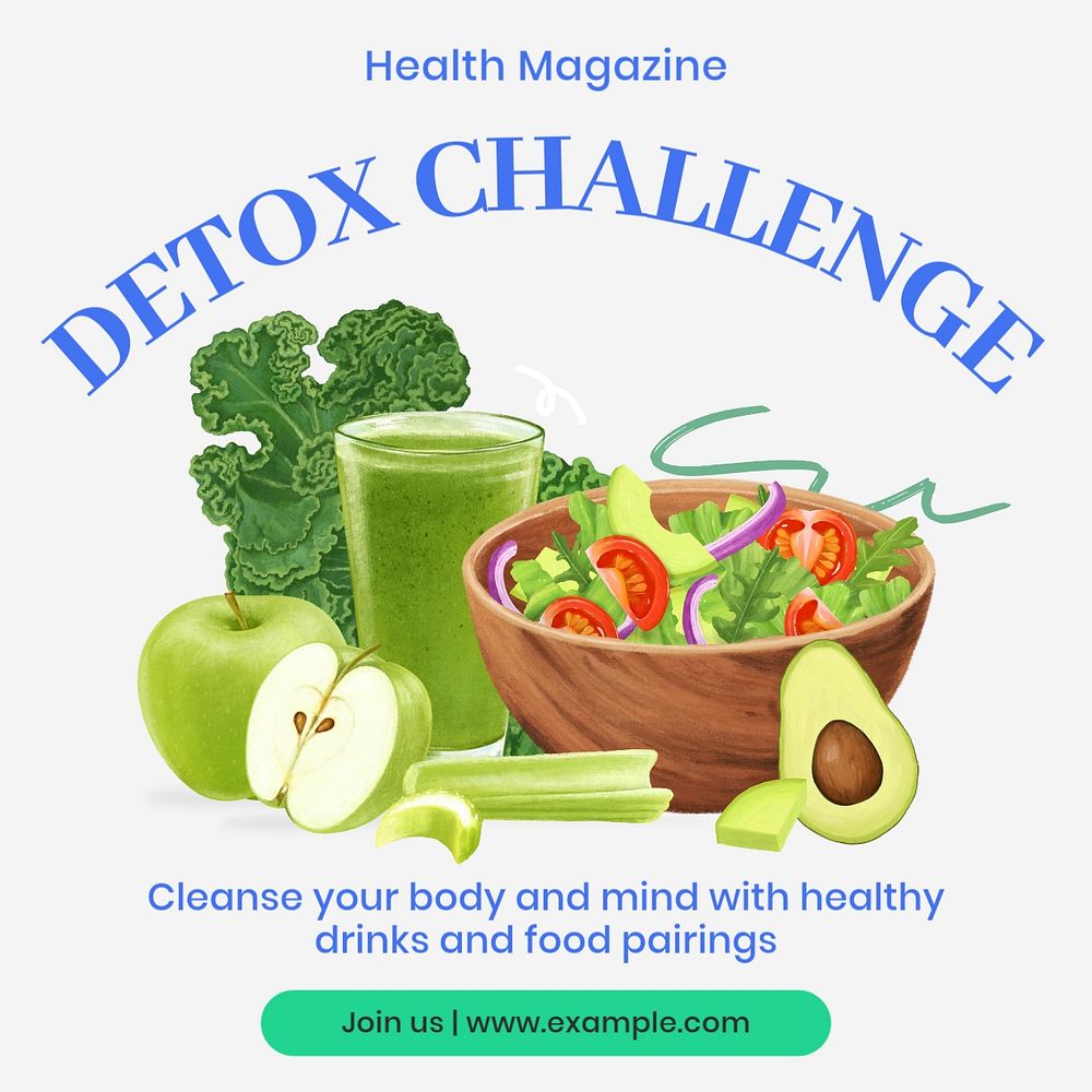 Detox challenge Instagram post template, editable text