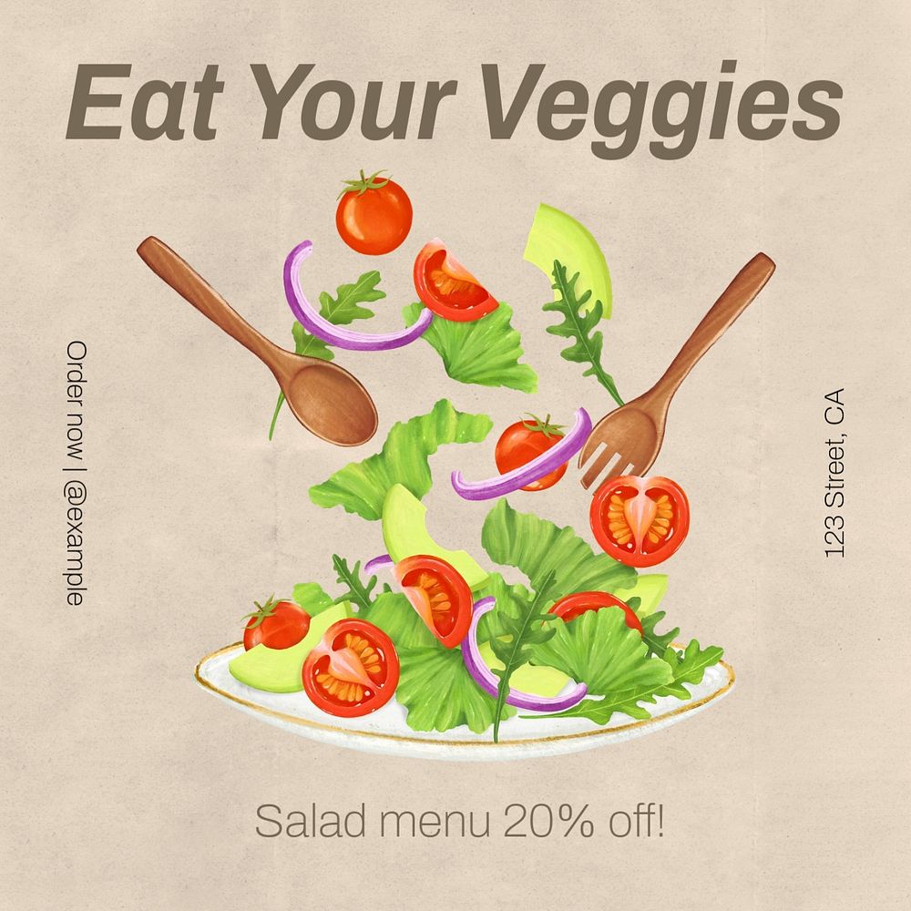 Eat your veggies Instagram post template, editable text