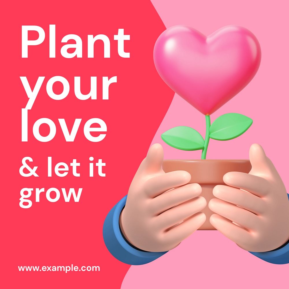 Plant yourl love Instagram post template, editable text