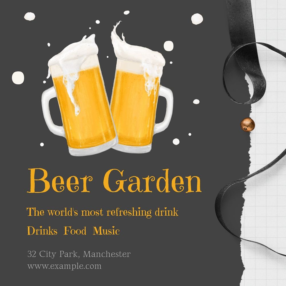 Beer garden Instagram post template, editable text