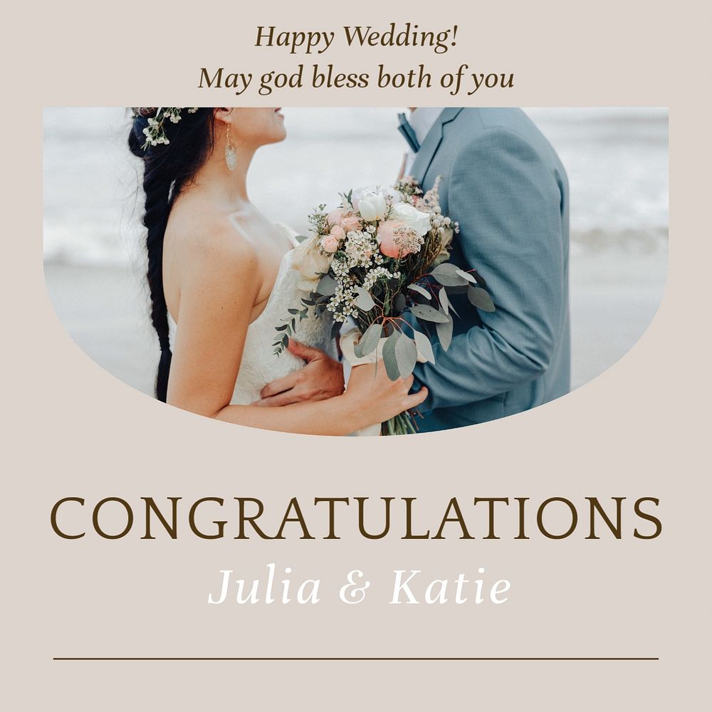 Congratulations wedding Instagram post template, editable text