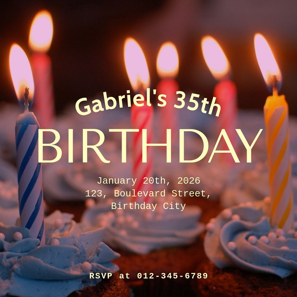 Birthday invitation Instagram post template, editable text