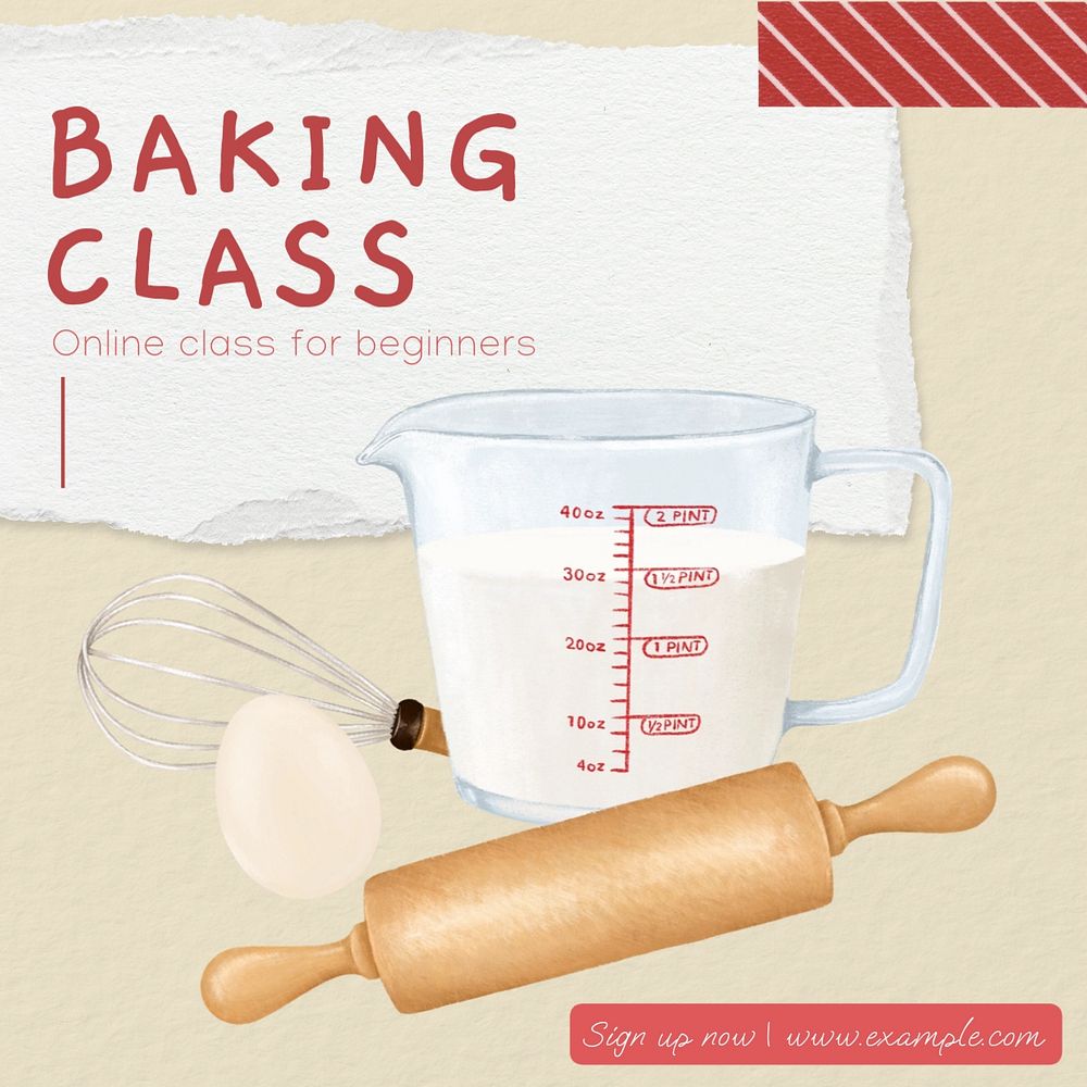 Baking class Instagram post template, editable text