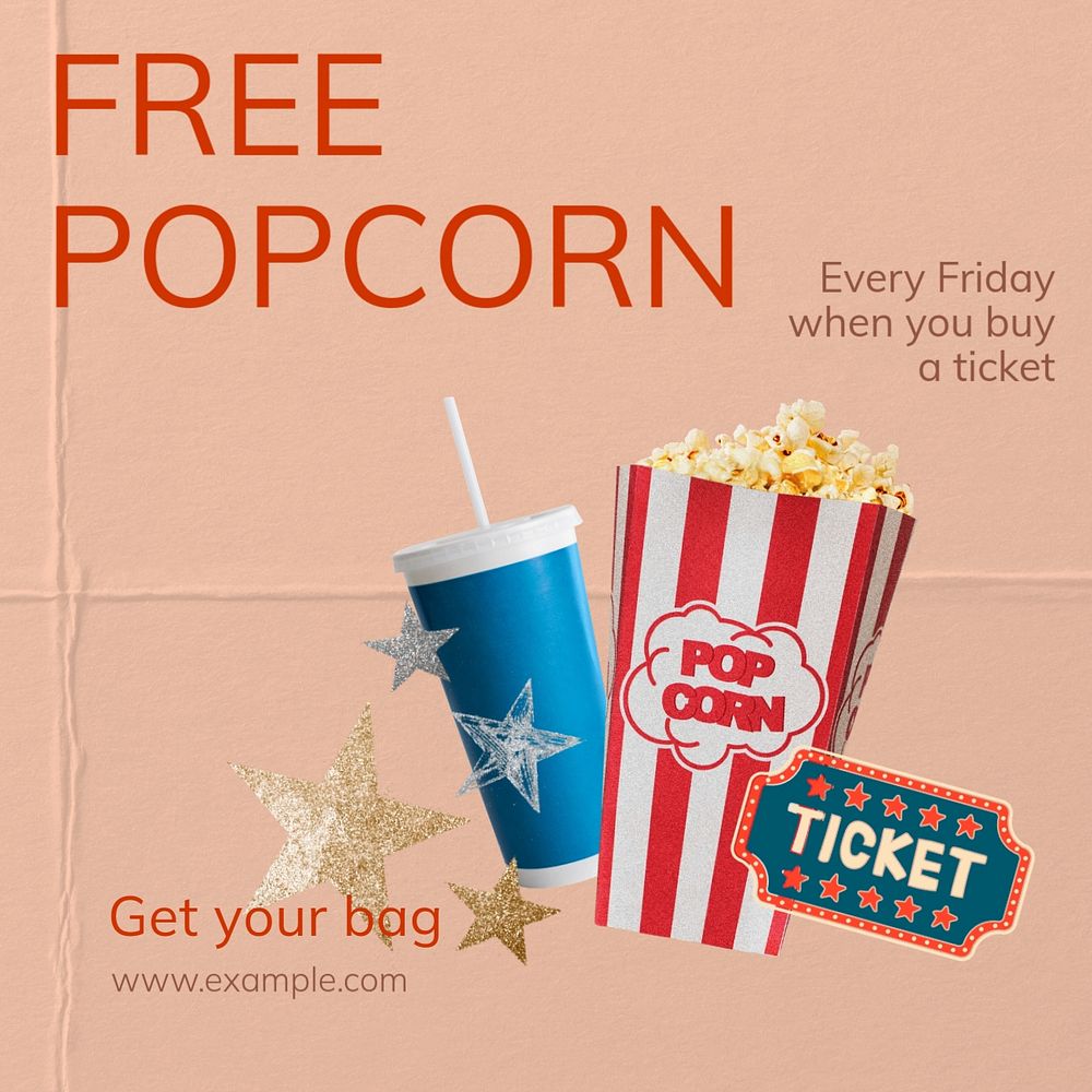 Free popcorn Instagram post template, editable text