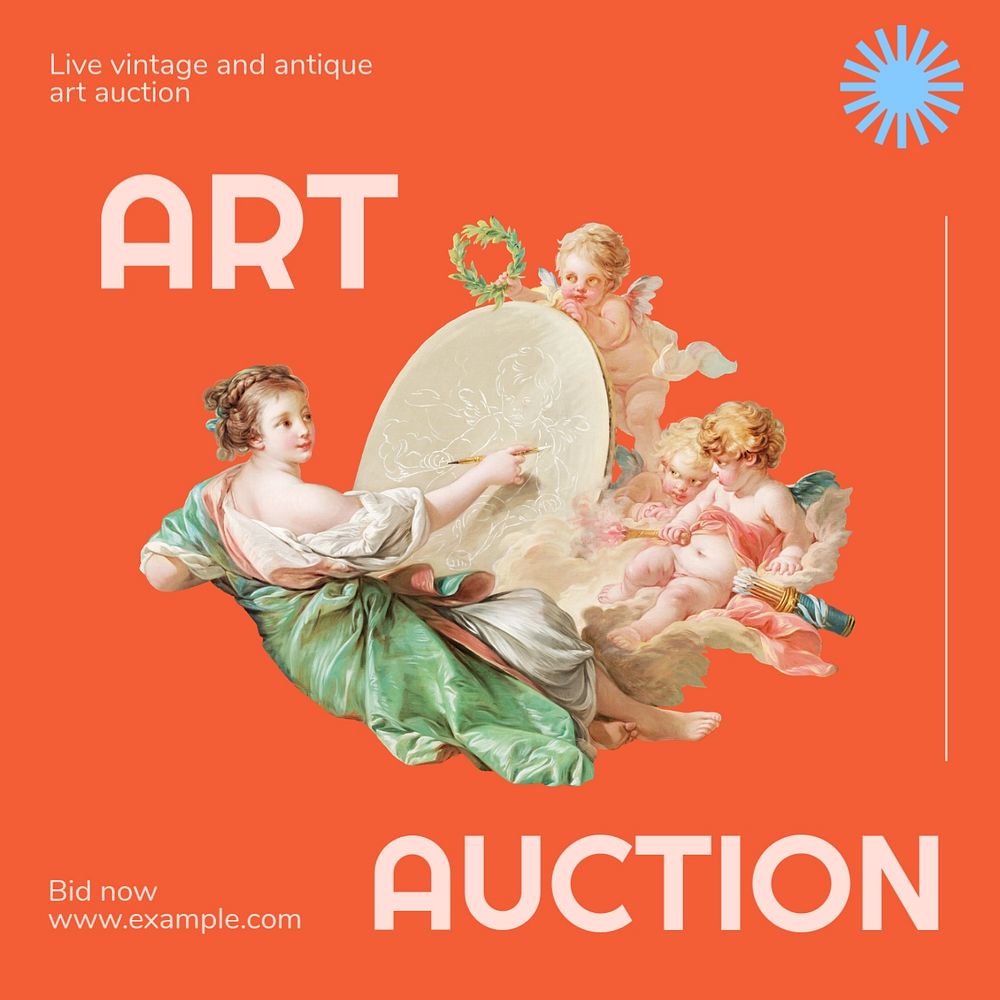 Art auction Instagram post template, editable text