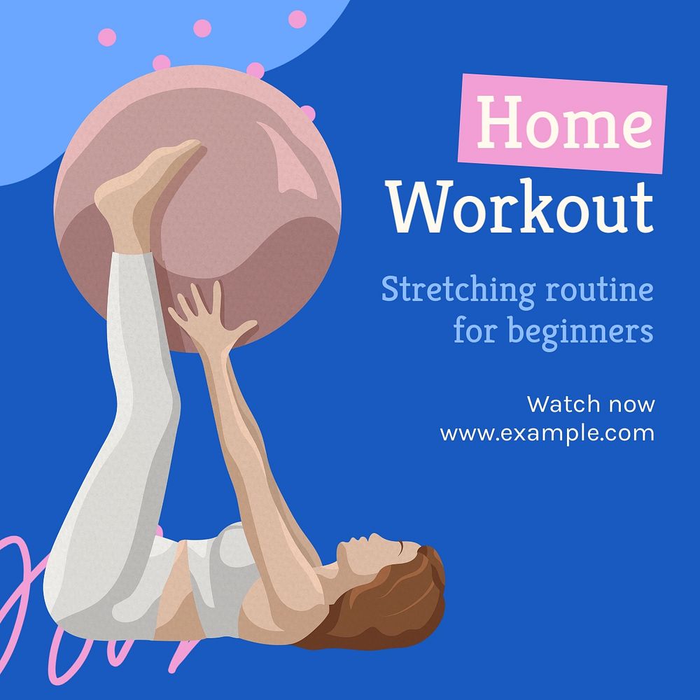 Home workout Instagram post template, editable text