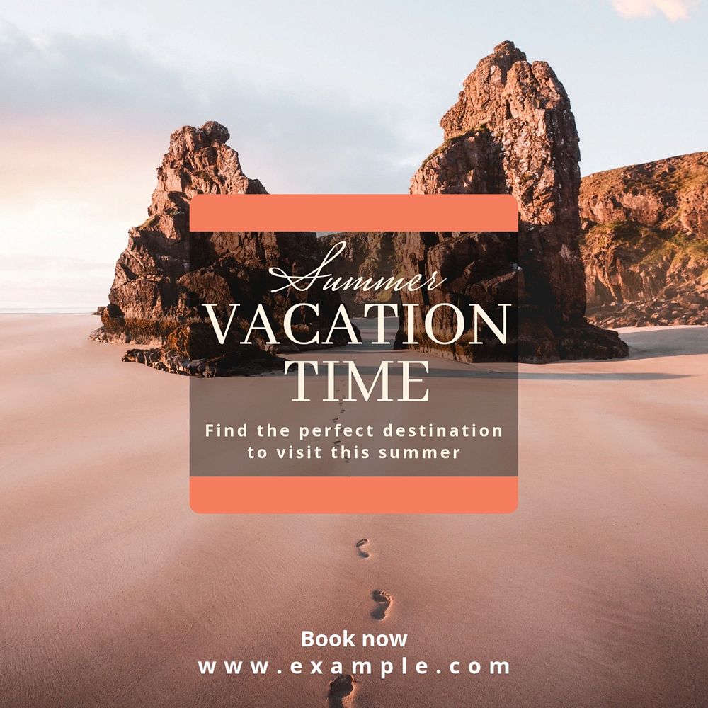 Summer vacation time Instagram post template, editable text