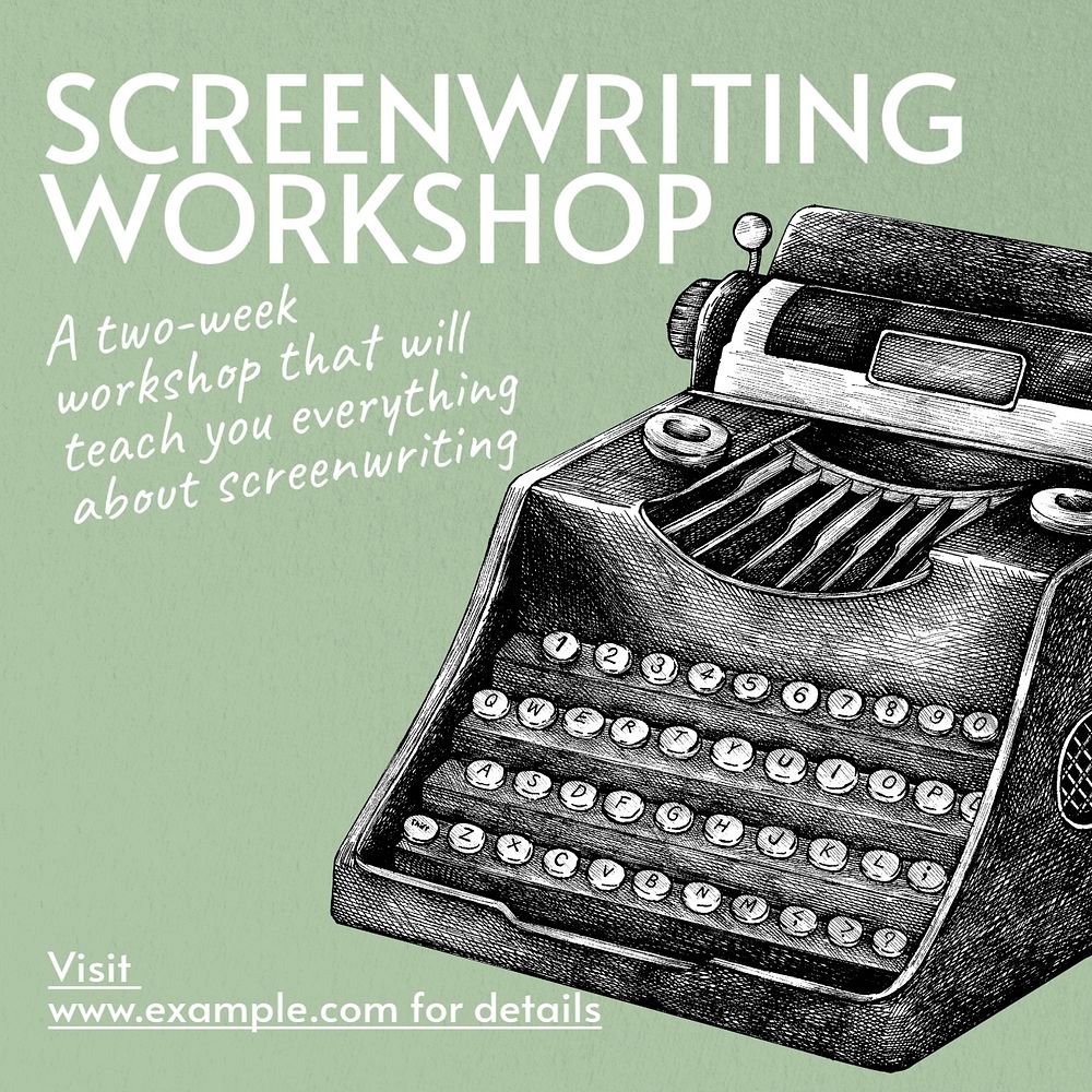 Screenwriting workshop Instagram post template, editable text