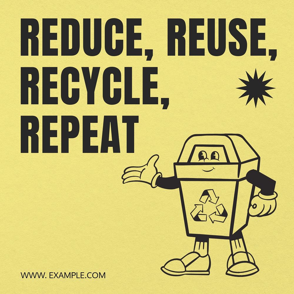 Reduce, reuse, recycle Instagram post template, editable text