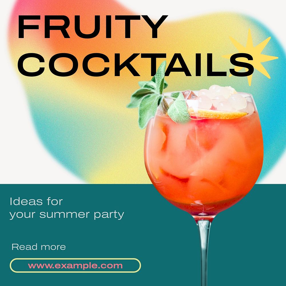 Fruity cocktails Instagram post template, editable text